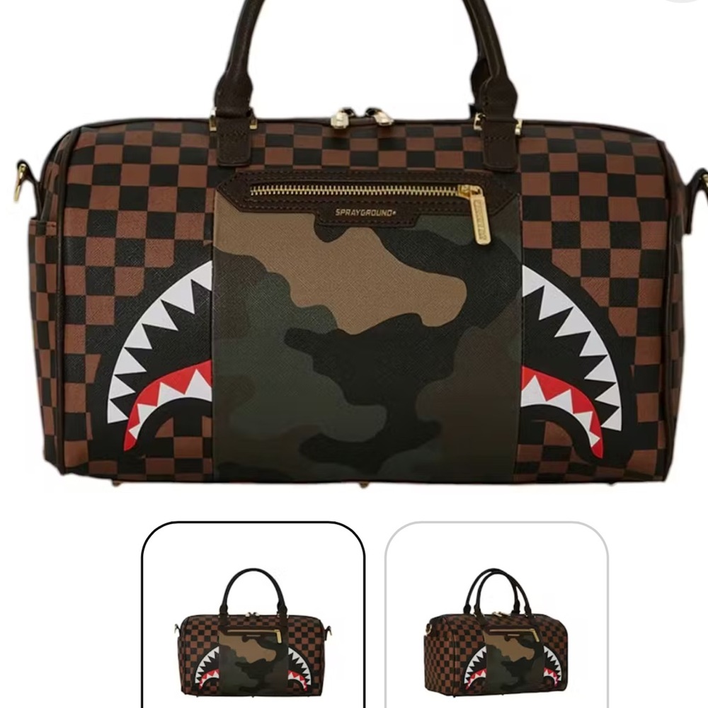 Sprayground Checkered Camo Duffel Bag